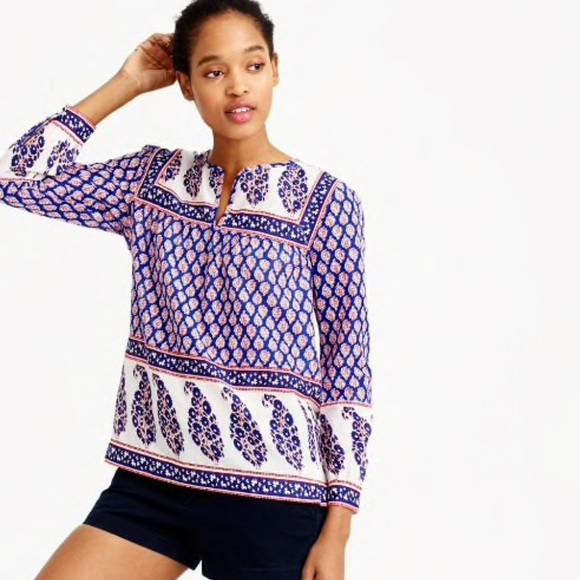 J. Crew Tops - J.Crew Top Mixed Paisley Print Red White Blue 2